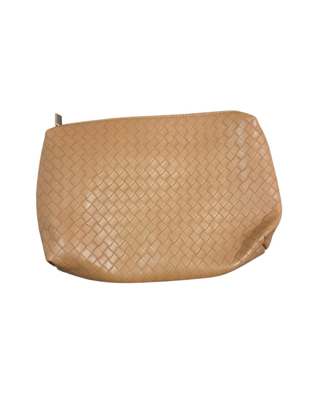 House of Harlow 1960 Woven Cosmetic Bag Tan Vegan Leather Zip Travel Pouch